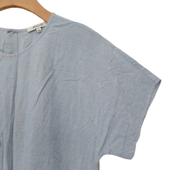 Madewell Blouse Womens Medium Striped Tie Front Back Button Short Sleeve Preppy - Picture 4 of 11